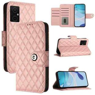 For Redmi 11 Prime 5G / Redmi 10 5G Rhombic Texture Flip Leather Phone Case with Lanyard(Coral Pink)
