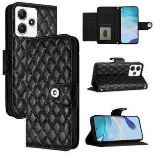 For Redmi 12 4G Global / India Rhombic Texture Flip Leather Phone Case with Lanyard(Black)