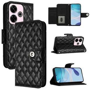 For Redmi 13 4G / Note 13R Rhombic Texture Flip Leather Phone Case with Lanyard(Black)