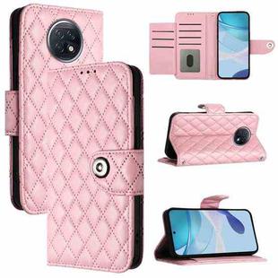 For Redmi Note 9T Global Rhombic Texture Flip Leather Phone Case with Lanyard(Pink)
