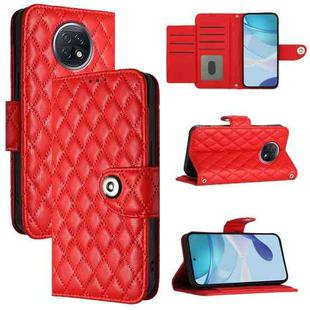 For Redmi Note 9T Global Rhombic Texture Flip Leather Phone Case with Lanyard(Red)