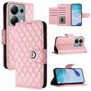 For Redmi Note 13 Pro 4G Global Rhombic Texture Flip Leather Phone Case with Lanyard(Pink)