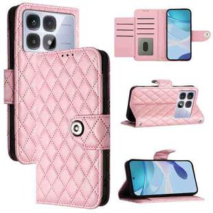 For Redmi K70 Ultra 5G Global Rhombic Texture Flip Leather Phone Case with Lanyard(Pink)