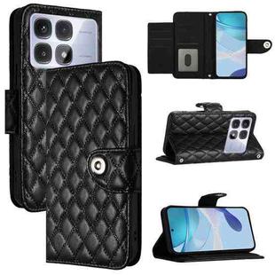 For Redmi K70 Ultra 5G Global Rhombic Texture Flip Leather Phone Case with Lanyard(Black)