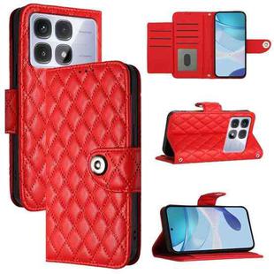 For Redmi K70 Ultra 5G Global Rhombic Texture Flip Leather Phone Case with Lanyard(Red)