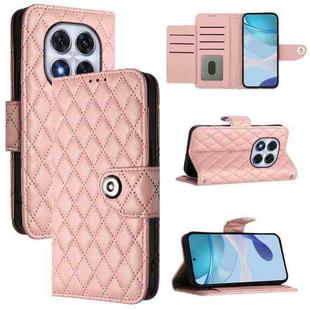 For Redmi Note 14 Pro 4G Rhombic Texture Flip Leather Phone Case with Lanyard(Coral Pink)