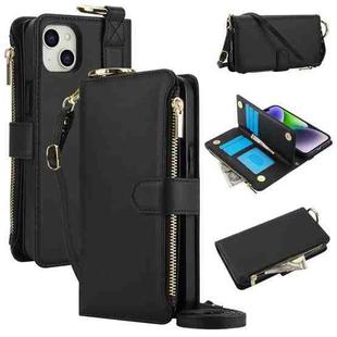 For iPhone 15 Plus Crossbody Ring Multifunctional Wallet Leather Phone Case(Black)