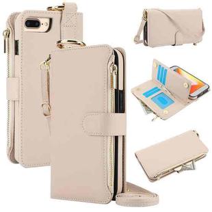 For iPhone 7 / 8 / SE 2022 Crossbody Ring Multifunctional Wallet Leather Phone Case(White)