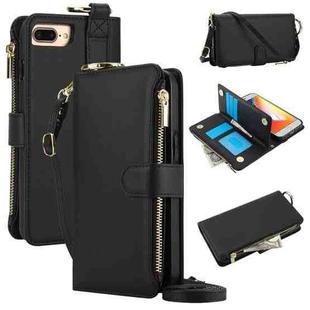 For iPhone 7 / 8 / SE 2022 Crossbody Ring Multifunctional Wallet Leather Phone Case(Black)