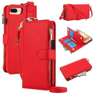 For iPhone 7 / 8 / SE 2022 Crossbody Ring Multifunctional Wallet Leather Phone Case(Red)