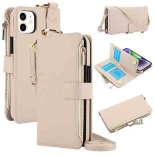 For iPhone 11 Crossbody Ring Multifunctional Wallet Leather Phone Case(White)