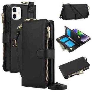 For iPhone 11 Crossbody Ring Multifunctional Wallet Leather Phone Case(Black)