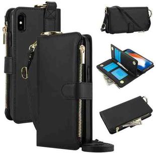 For iPhone XR Crossbody Ring Multifunctional Wallet Leather Phone Case(White)