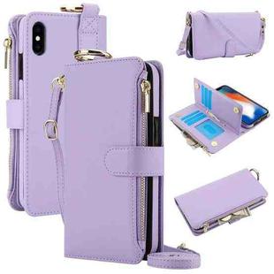 For iPhone XR Crossbody Ring Multifunctional Wallet Leather Phone Case(Purple)