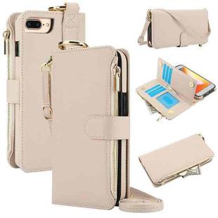 For iPhone 7 Plus / 8 Plus Crossbody Ring Multifunctional Wallet Leather Phone Case(White)