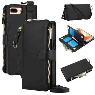 For iPhone 7 Plus / 8 Plus Crossbody Ring Multifunctional Wallet Leather Phone Case(Black)