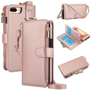 For iPhone 7 Plus / 8 Plus Crossbody Ring Multifunctional Wallet Leather Phone Case(Rose Gold)