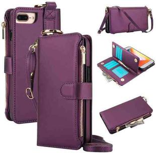 For iPhone 7 Plus / 8 Plus Crossbody Ring Multifunctional Wallet Leather Phone Case(Dark Purple)