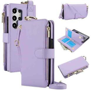 For Samsung Galaxy S24 Ultra 5G Crossbody Ring Multifunctional Wallet Leather Phone Case(Purple)