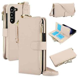 For Samsung Galaxy S23 5G Crossbody Ring Multifunctional Wallet Leather Phone Case(White)