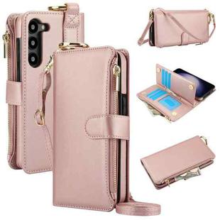 For Samsung Galaxy S23 5G Crossbody Ring Multifunctional Wallet Leather Phone Case(Rose Gold)