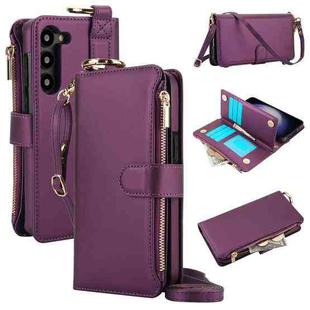 For Samsung Galaxy S23 5G Crossbody Ring Multifunctional Wallet Leather Phone Case(Dark Purple)