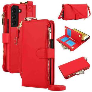 For Samsung Galaxy S22 5G Crossbody Ring Multifunctional Wallet Leather Phone Case(Red)