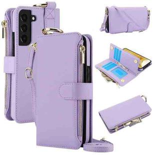 For Samsung Galaxy S22 5G Crossbody Ring Multifunctional Wallet Leather Phone Case(Purple)