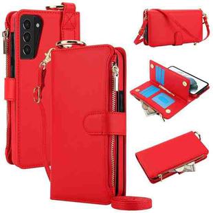 For Samsung Galaxy S21+ 5G Crossbody Ring Multifunctional Wallet Leather Phone Case(Red)