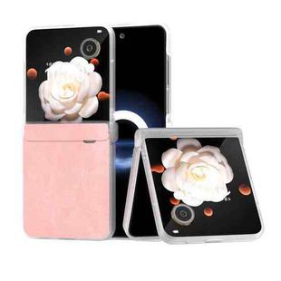 For Honor Magic V Flip Three Parts PU Leather Frosted Transparent Edge Phone Case(Pink)