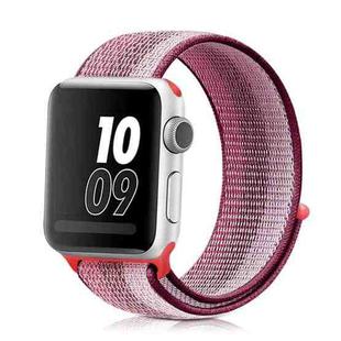 For Apple Watch Series 7 45mm / 6 & SE & 5 & 4 44mm / 3 & 2 & 1 42mm Nylon Loop Watch Band(Berry Color)