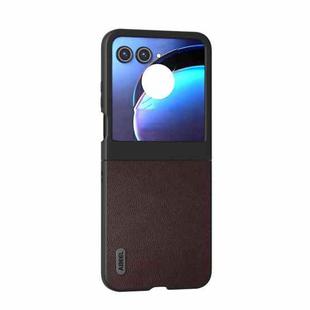 For Motorola Razr 50 ABEEL Genuine Leather Elegant Frosted Phone Case(Coffee)