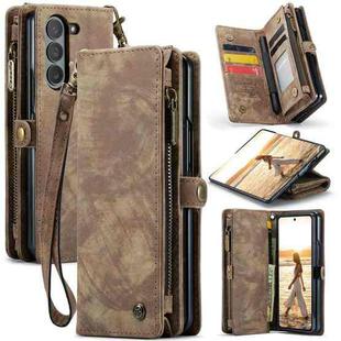 For Samsung Galaxy Z Fold6 5G CaseMe 008 Multifunctional Zipper Wallet Leather Phone Case with Lanyard(Brown)