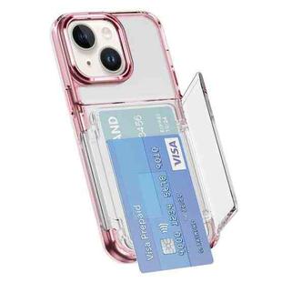 For iPhone 14 Card Holder Acrylic Hybrid TPU Phone Case(Transparent Pink)