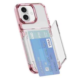 For iPhone 16 Plus Card Holder Acrylic Hybrid TPU Phone Case(Transparent Pink)