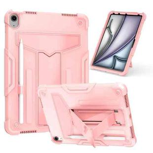 For iPad Air 11 2024 T Holder Robot Silicone Hybrid PC Tablet Case(Rose Gold)