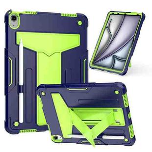 For iPad Air 11 2024 T Holder Robot Silicone Hybrid PC Tablet Case(Navy Yellow Green)