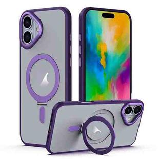 For iPhone 16 Plus MagSafe Airbag Shockproof Frosted Phone Case with Fold Holder(Purple)