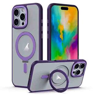 For iPhone 16 Pro MagSafe Airbag Shockproof Frosted Phone Case with Fold Holder(Purple)