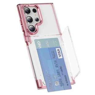 For Samsung Galaxy S22 Ultra 5G Card Holder Acrylic Hybrid TPU Phone Case(Transparent Pink)