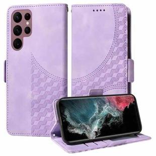 For Samsung Galaxy S22 Ultra 5G Embossed Rhombus Starry Leather Phone Case(Purple)