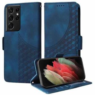 For Samsung Galaxy S21 Ultra 5G Embossed Rhombus Starry Leather Phone Case(Blue)