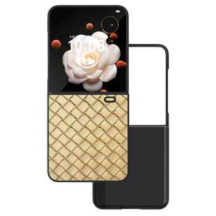 For Honor Magic V Flip Black Frame Woven Texture PU Phone Case(Gold)