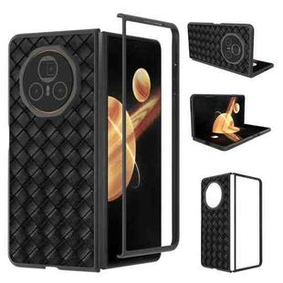 For Honor Magic V3 Black Frame Woven Texture PU Phone Case(Black)