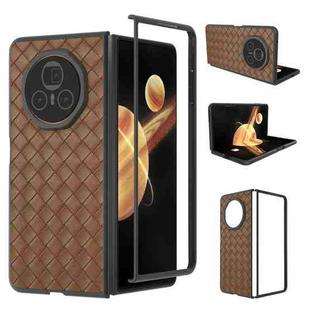 For Honor Magic V3 Black Frame Woven Texture PU Phone Case(Brown)