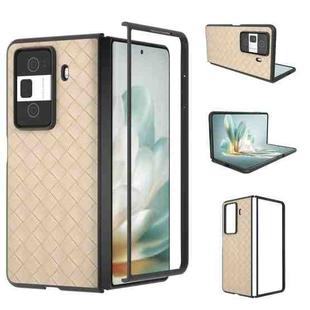 For Honor Magic Vs3 Black Frame Woven Texture PU Phone Case(Beige)