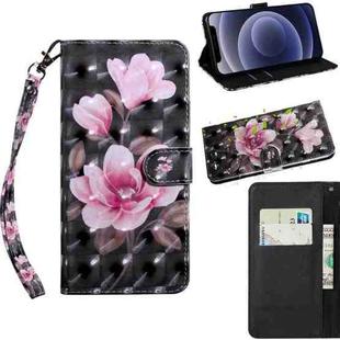 For iPhone 12 mini 3D Painting Pattern Coloured Drawing Horizontal Flip PU Leather Case with Holder & Card Slots & Wallet & Lanyard(Pink Flower)