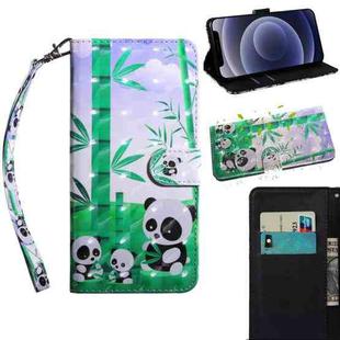 For iPhone 12 mini 3D Painting Pattern Coloured Drawing Horizontal Flip PU Leather Case with Holder & Card Slots & Wallet & Lanyard(Panda)