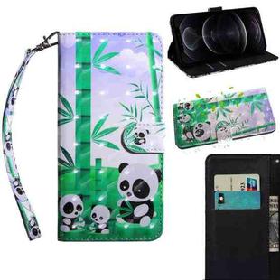 For iPhone 12 / 12 Pro 3D Painting Pattern Coloured Drawing Horizontal Flip PU Leather Case with Holder & Card Slots & Wallet & Lanyard(Panda)