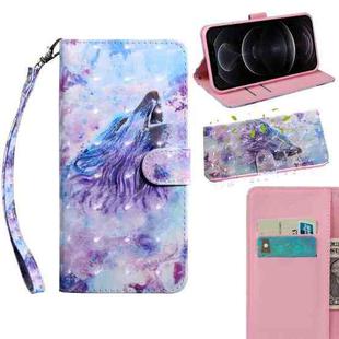 For iPhone 12 Max 3D Painting Pattern Coloured Drawing Horizontal Flip PU Leather Case with Holder & Card Slots & Wallet & Lanyard(Howling Wolf)